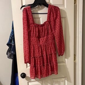 Pink/Red Floral Long Sleeve Dress